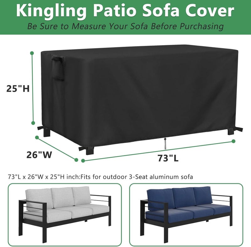 Kingling Outdoor Bench Cover for 3-Seat Aluminum Sofa, Patio Sofa Covers Waterproof for Outdoor Seating Loveseat Covers Heavy Duty Couch Cover-73 W x 26" D x 25" H Inch(Black) - Image 2